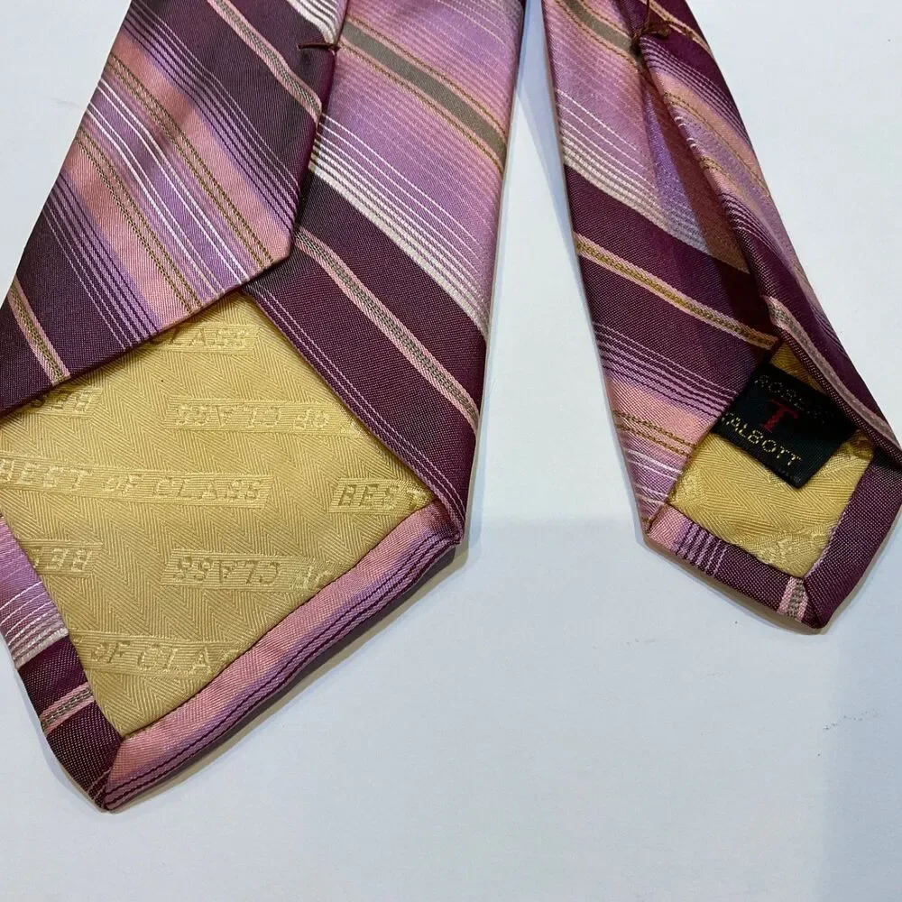 ROBERT TALBOTT Best of Class Silk Repp Tie Luxury Stripe Pink/gold/Mauve USA